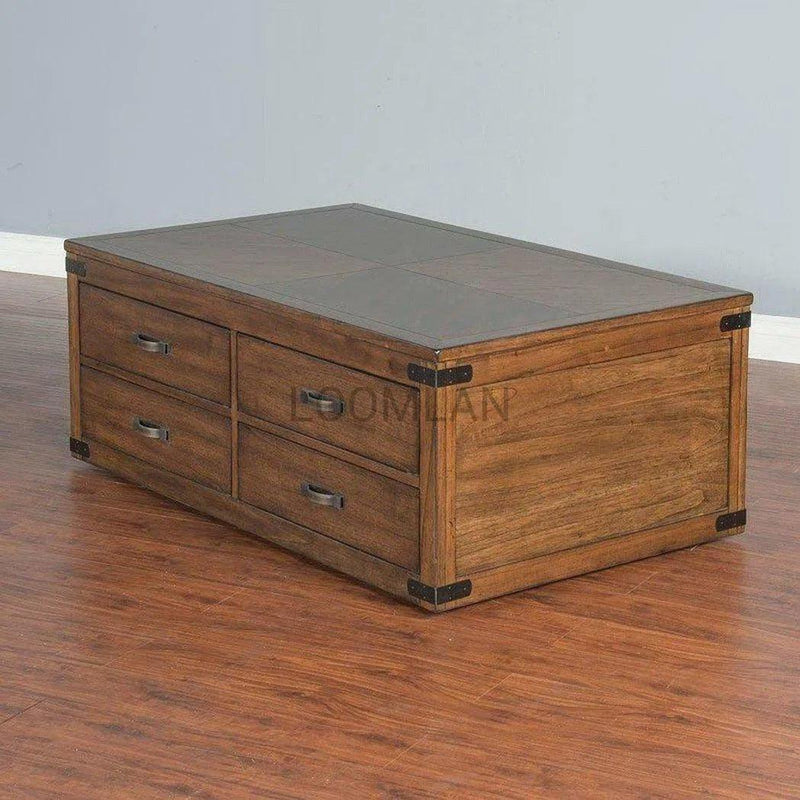 50" Rustic Wood Cocktail Coffee Table 4 Large Storage Drawers Coffee Tables LOOMLAN By Sunny D