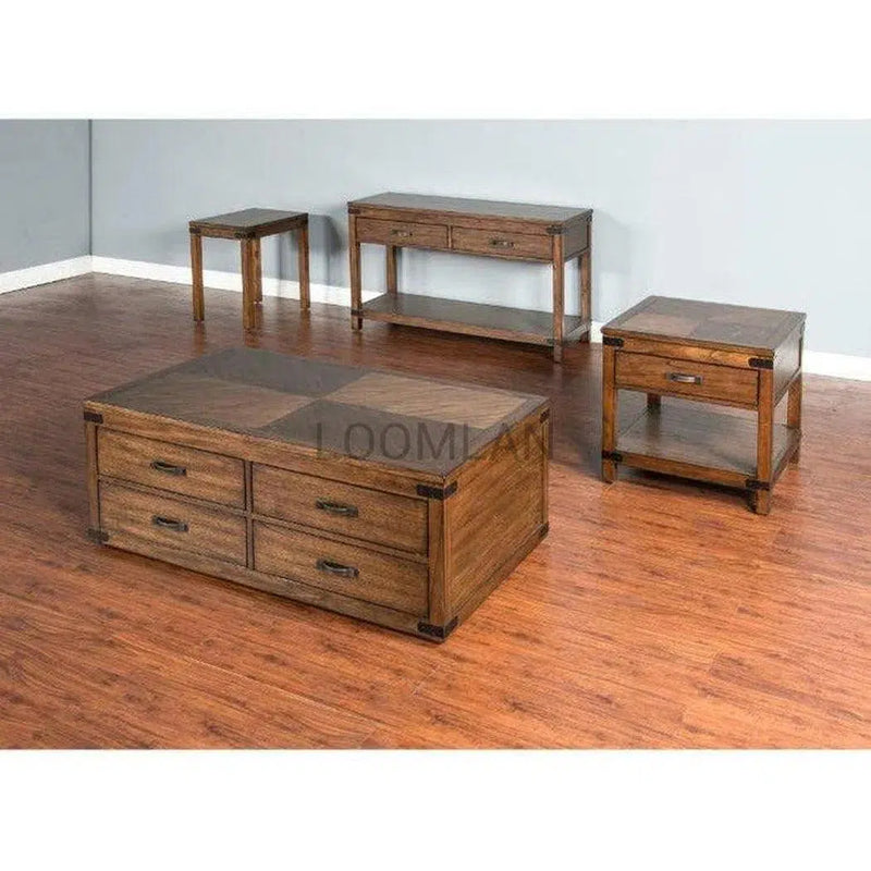 50" Rustic Wood Cocktail Coffee Table 4 Large Storage Drawers Coffee Tables LOOMLAN By Sunny D