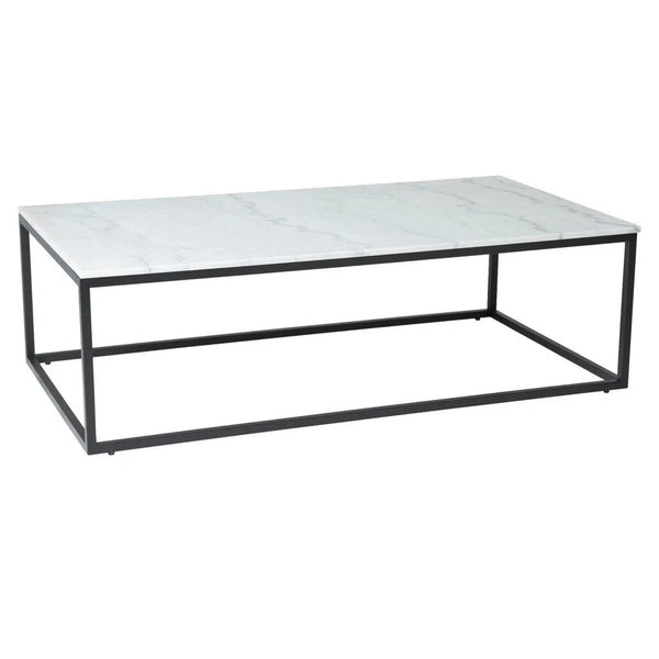 51" White Rectangle Coffee Table Marble Top With Metal Base Coffee Tables LOOMLAN By LH Imports