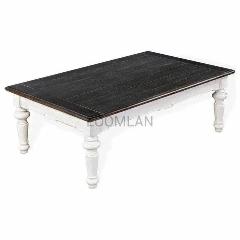 52" Rectangular White and Black Wood Cocktail Coffee Table Coffee Tables LOOMLAN By Sunny D