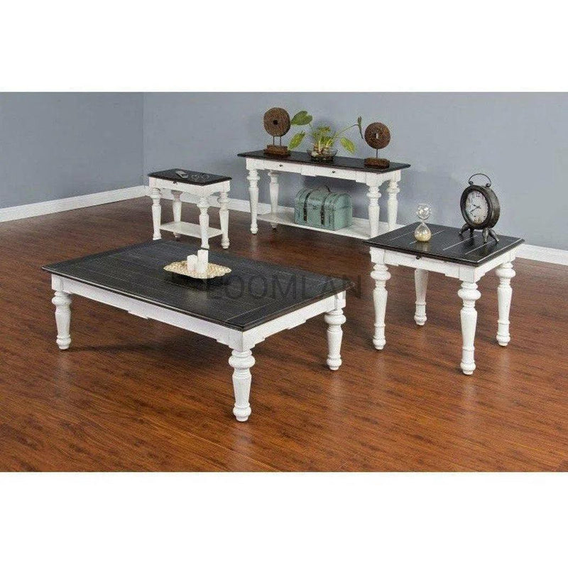 52" Rectangular White and Black Wood Cocktail Coffee Table Coffee Tables LOOMLAN By Sunny D