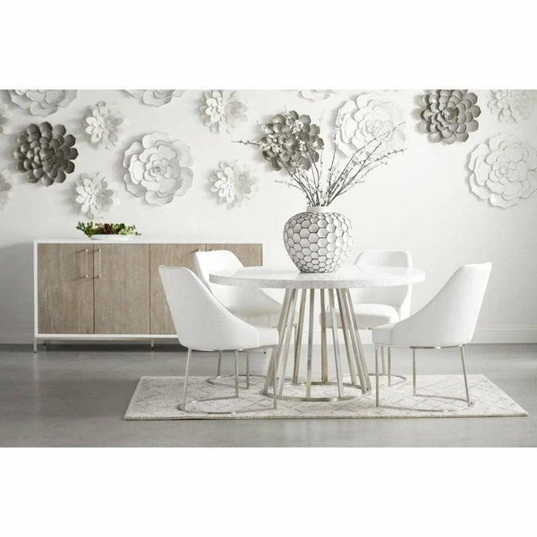 54" Italian Carrera White Marble Round Dining Table Top Dining Tables LOOMLAN By Essentials For Living