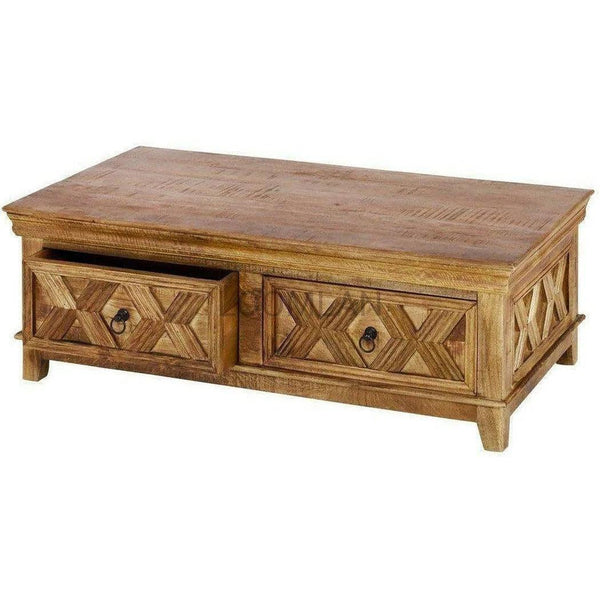 54" Rectangular Rustic X Coffee Table with Drawers Coffee Tables LOOMLAN By LOOMLAN