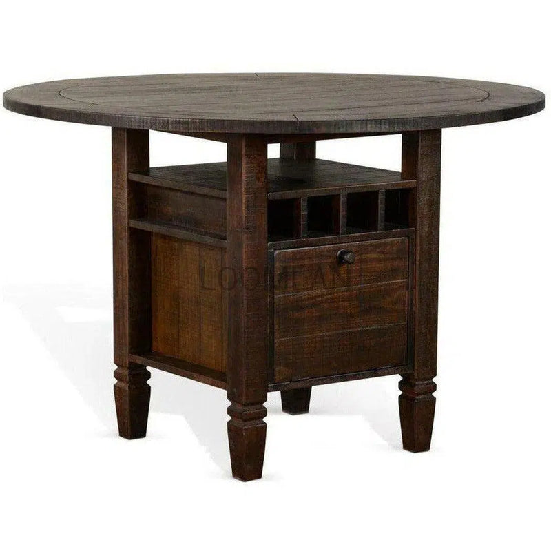 54" Round Counter Height Dining Table with Wine Rack Storage Counter Tables LOOMLAN By Sunny D