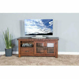 54" Rustic TV Stand Media Console Glass Doors Storage Drawers TV Stands & Media Centers LOOMLAN By Sunny D