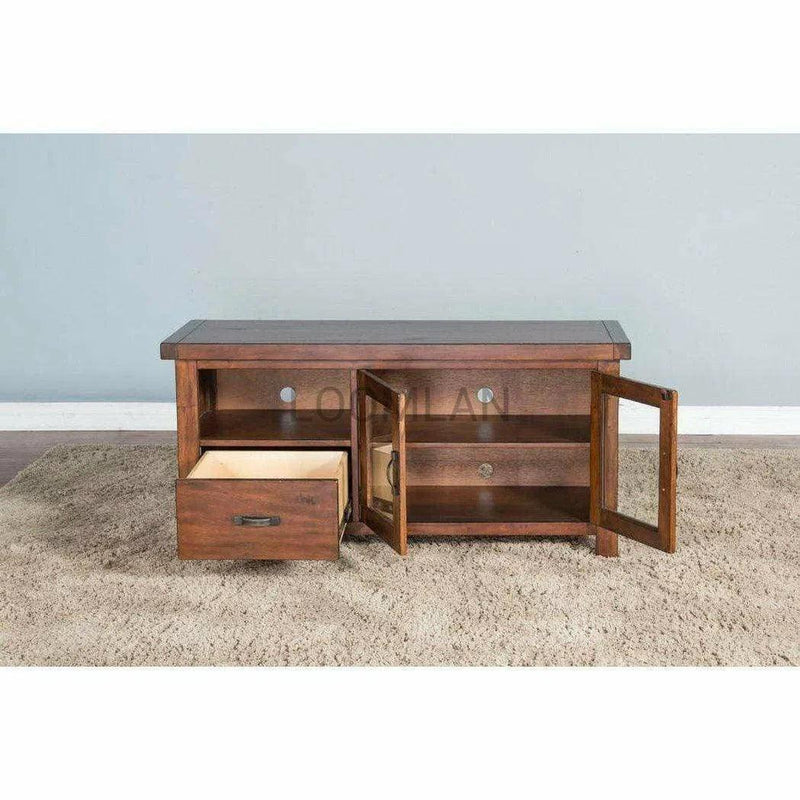 54" Rustic TV Stand Media Console Glass Doors Storage Drawers TV Stands & Media Centers LOOMLAN By Sunny D