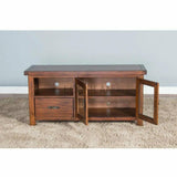 54" Rustic TV Stand Media Console Glass Doors Storage Drawers TV Stands & Media Centers LOOMLAN By Sunny D