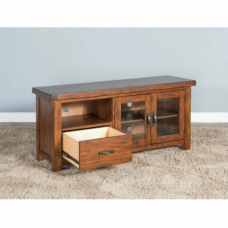 54" Rustic TV Stand Media Console Glass Doors Storage Drawers TV Stands & Media Centers LOOMLAN By Sunny D