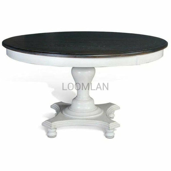 54" Wood White and Black Round Dining Table Pedestal Base Dining Tables LOOMLAN By Sunny D