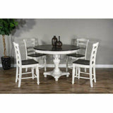 54" Wood White and Black Round Dining Table Pedestal Base Dining Tables LOOMLAN By Sunny D