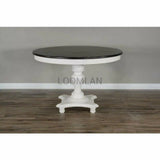 54" Wood White and Black Round Dining Table Pedestal Base Dining Tables LOOMLAN By Sunny D