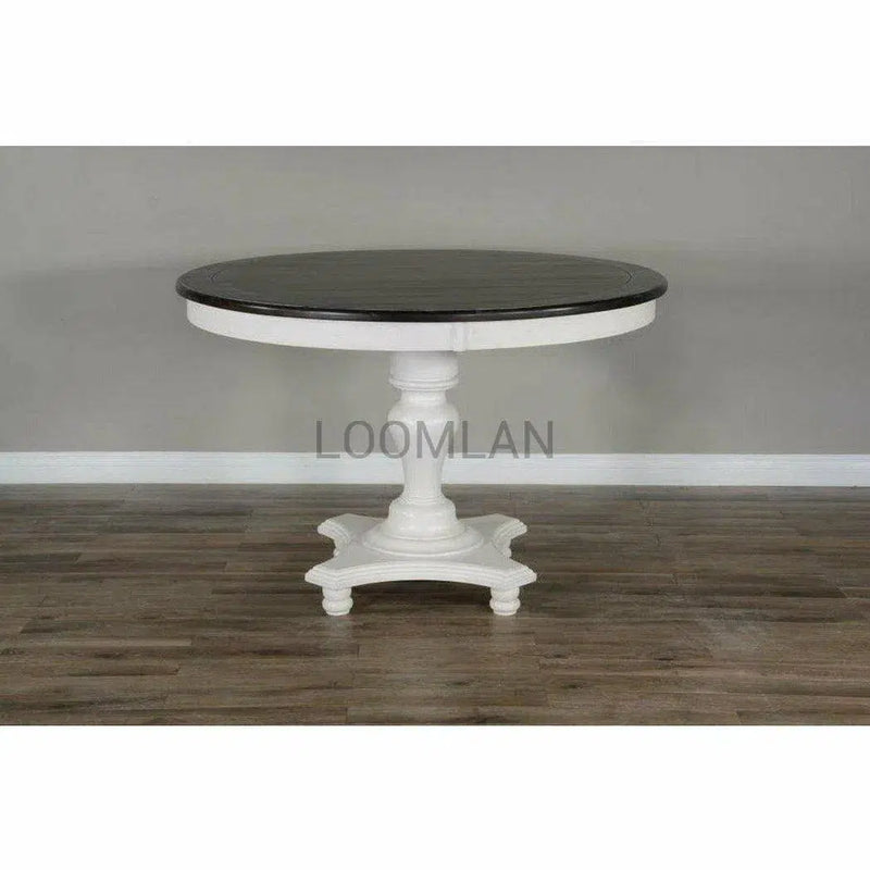 54" Wood White and Black Round Dining Table Pedestal Base Dining Tables LOOMLAN By Sunny D