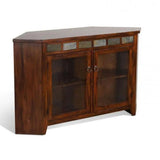 55" Dark Brown Wood Corner TV Stand Media Console With Glass Doors TV Stands & Media Centers LOOMLAN By Sunny D