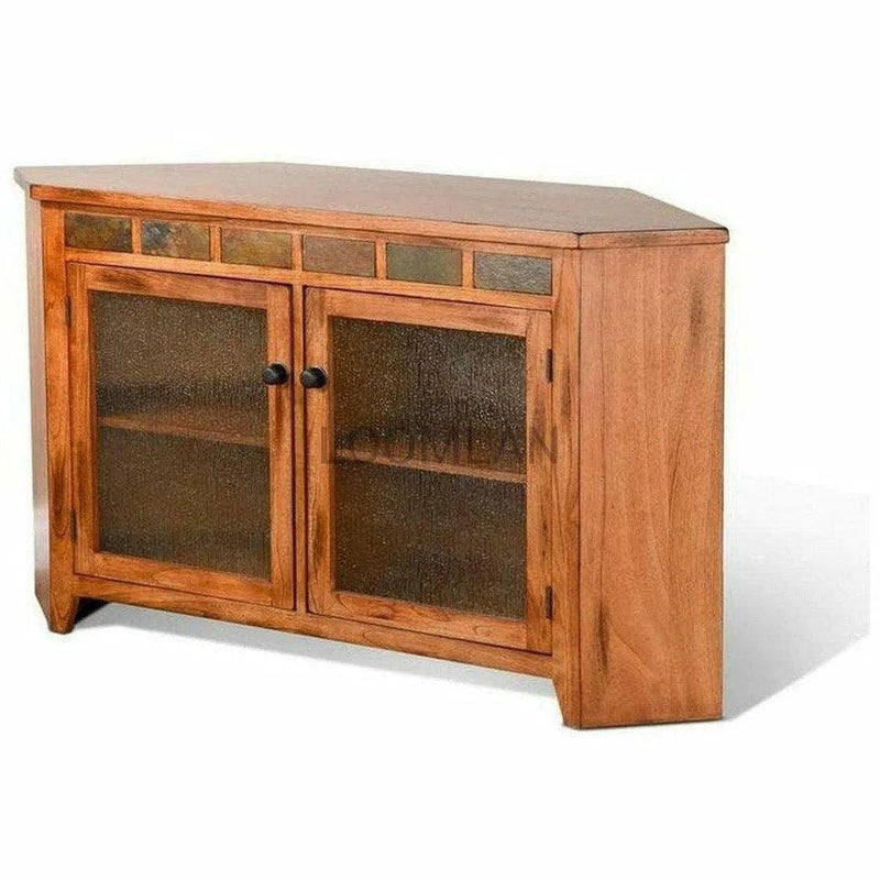 55" Oak Wood Corner TV Stand Media Console With Glass Doors TV Stands & Media Centers LOOMLAN By Sunny D