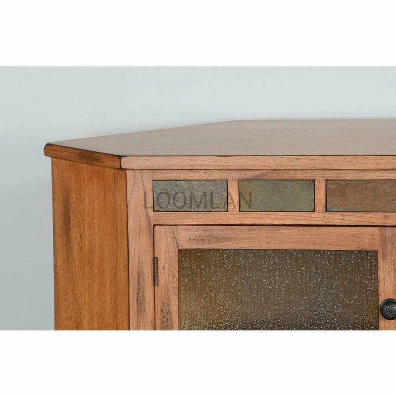 55" Oak Wood Corner TV Stand Media Console With Glass Doors TV Stands & Media Centers LOOMLAN By Sunny D