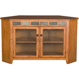 55" Oak Wood Corner TV Stand Media Console With Glass Doors TV Stands & Media Centers LOOMLAN By Sunny D