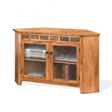 55" Oak Wood Corner TV Stand Media Console With Glass Doors TV Stands & Media Centers LOOMLAN By Sunny D