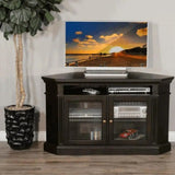 55" Wide Black Wood Corner TV Stand Media Console With Glass Doors TV Stands & Media Centers LOOMLAN By Sunny D