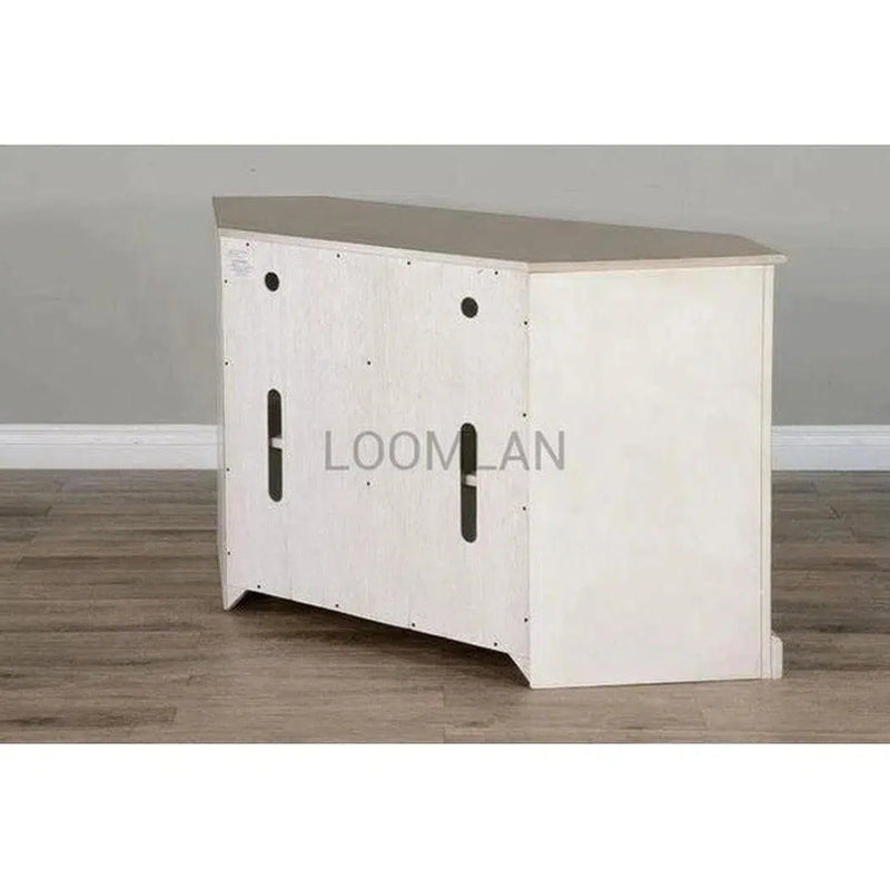 55" Wide Off White Wood Corner TV Stand Media Console With Glass Doors TV Stands & Media Centers LOOMLAN By Sunny D