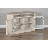 55" Wide Off White Wood Corner TV Stand Media Console With Glass Doors TV Stands & Media Centers LOOMLAN By Sunny D