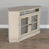 55" Wide Off White Wood Corner TV Stand Media Console With Glass Doors TV Stands & Media Centers LOOMLAN By Sunny D