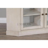 55" Wide Off White Wood Corner TV Stand Media Console With Glass Doors TV Stands & Media Centers LOOMLAN By Sunny D