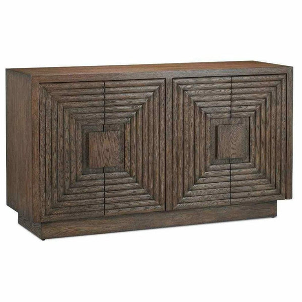 56" Ceruse Brown Carved Morombe Cocoa Credenza Cabinet Sideboards LOOMLAN By Currey & Co