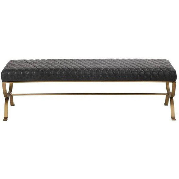 58.5 Inch Bench Onyx Black Leather Black Art Deco Bedroom Benches LOOMLAN By Moe's Home