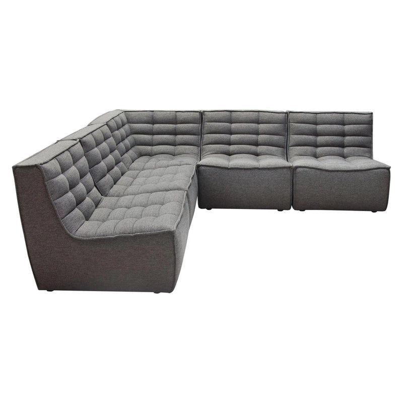 5PC Corner Modular Sectional Scooped Seat in Grey Fabric Modular Sofas LOOMLAN By Diamond Sofa