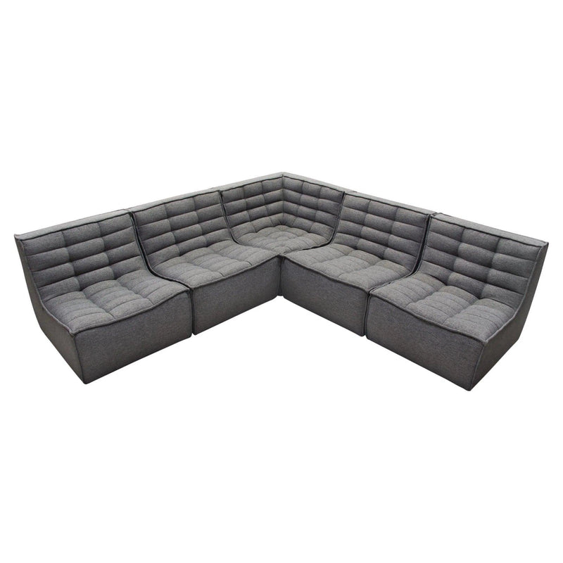 5PC Corner Modular Sectional Scooped Seat in Grey Fabric Modular Sofas LOOMLAN By Diamond Sofa