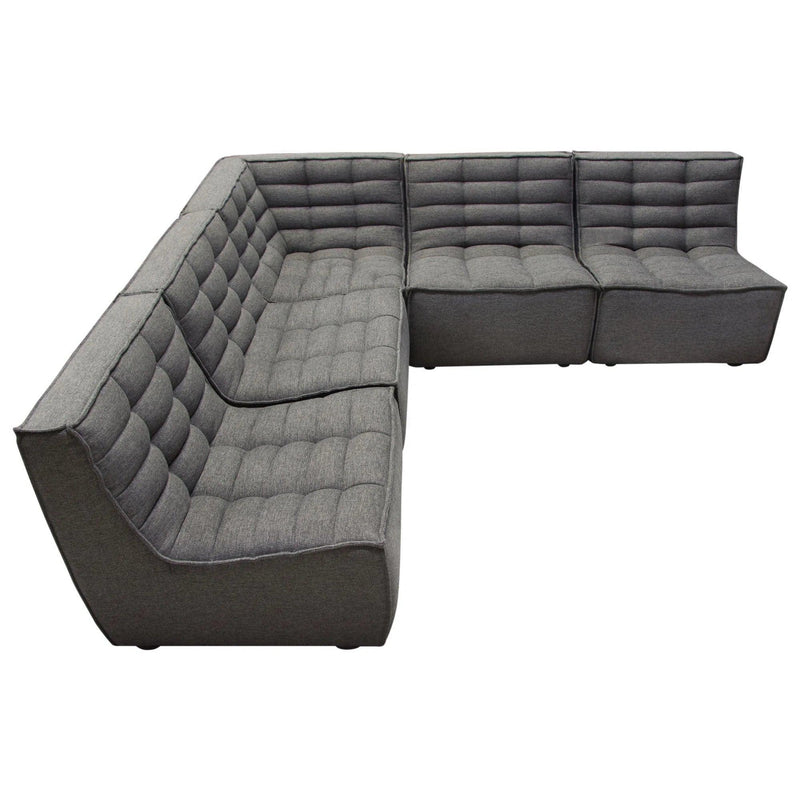 5PC Corner Modular Sectional Scooped Seat in Grey Fabric Modular Sofas LOOMLAN By Diamond Sofa