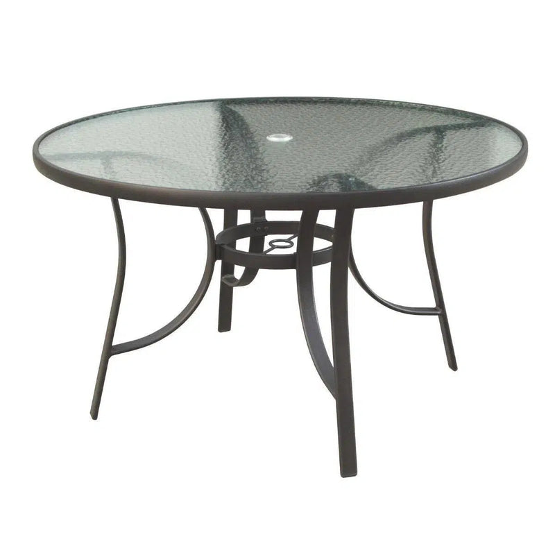 5PC Outdoor Round Glass Dining Table Set Stacking Chairs Outdoor Dining Sets LOOMLAN By LOOMLAN