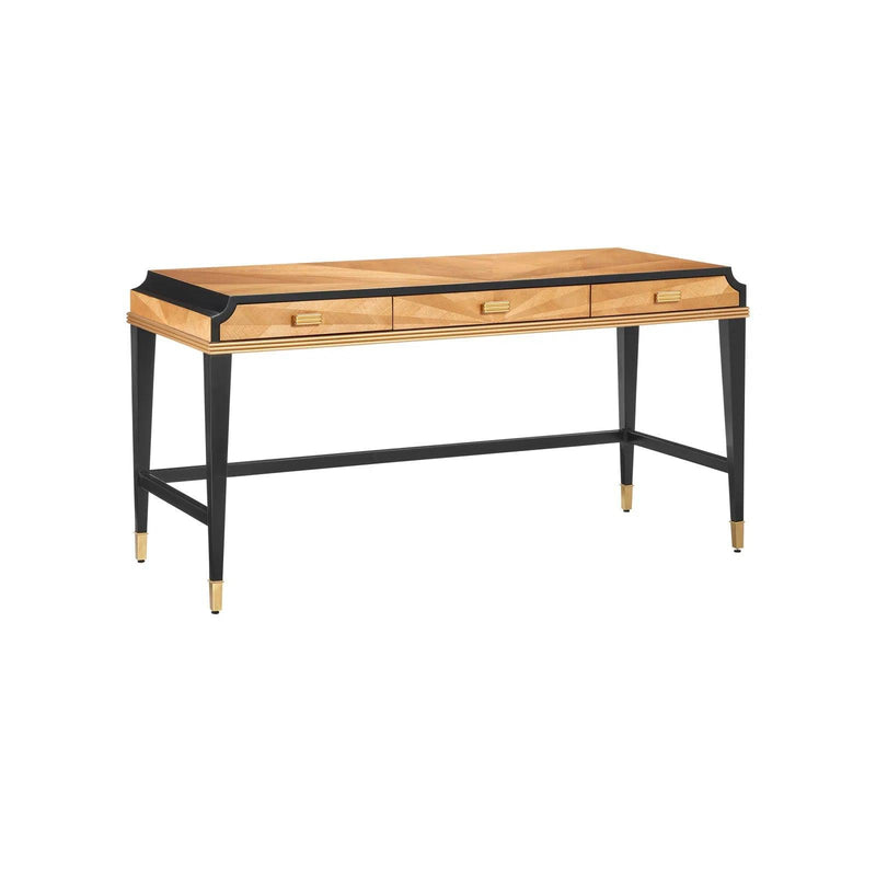 60.5 in. Kallista Taupe Wood and Brass Black Desk Home Office Desks LOOMLAN By Currey & Co