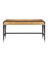 60.5 in. Kallista Taupe Wood and Brass Black Desk Home Office Desks LOOMLAN By Currey & Co