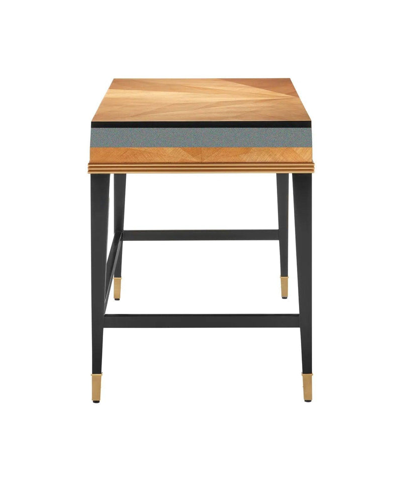 60.5 in. Kallista Taupe Wood and Brass Black Desk Home Office Desks LOOMLAN By Currey & Co