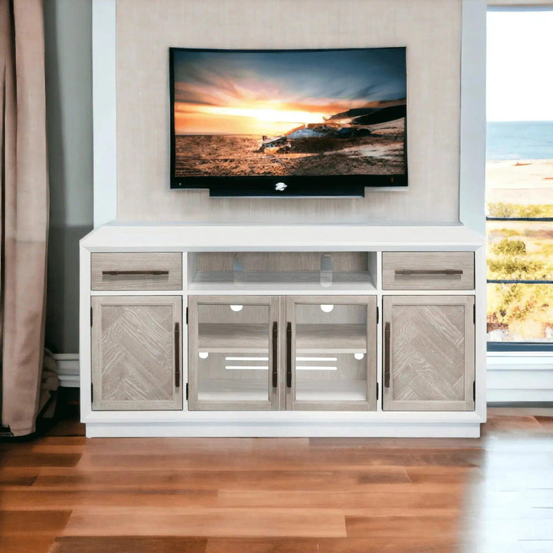 60" Boca Two Tone Wood TV Stand With Glass Doors TV Stands & Media Centers LOOMLAN By Panama Jack