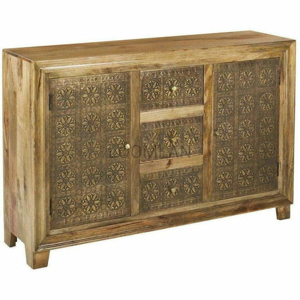 60" Brass Overlay 3 Drawer 2 Door Sideboard Cabinet Zaley Sideboards LOOMLAN By LOOMLAN