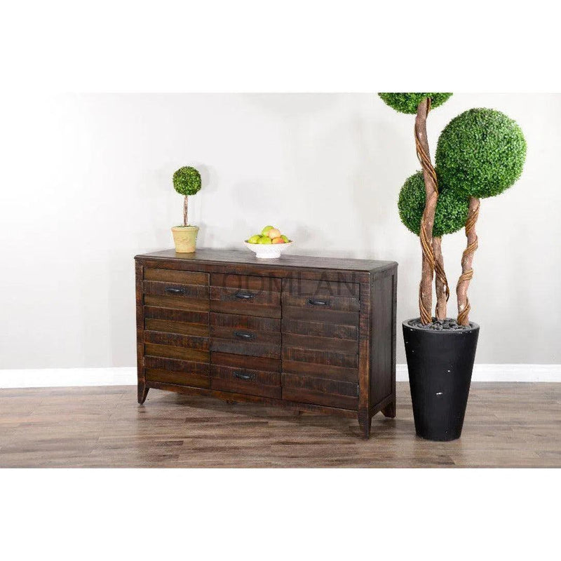 60" Dark Brown Wood Dining Server Buffet Sideboard With Drawers Sideboards LOOMLAN By Sunny D