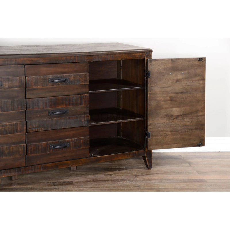 60" Dark Brown Wood Dining Server Buffet Sideboard With Drawers Sideboards LOOMLAN By Sunny D