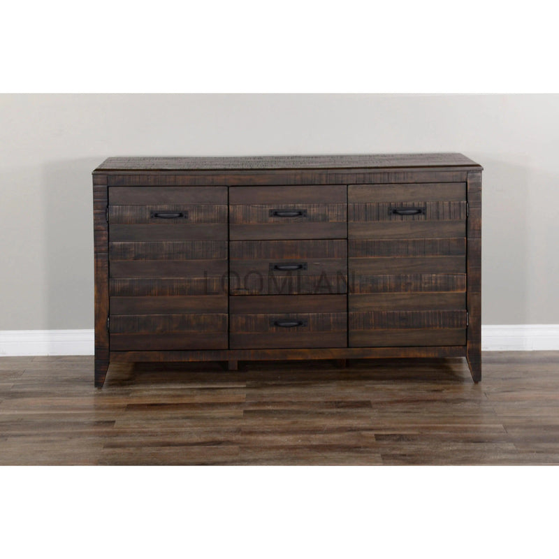 60" Dark Brown Wood Dining Server Buffet Sideboard With Drawers Sideboards LOOMLAN By Sunny D