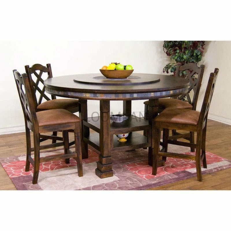 60" Round Table Adjustable Counter Height with Lazy Susan Dark Finish Counter Tables LOOMLAN By Sunny D