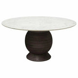 60" Round White Genuine Marble Top Dining Table Black Wood Base Dining Tables LOOMLAN By Diamond Sofa