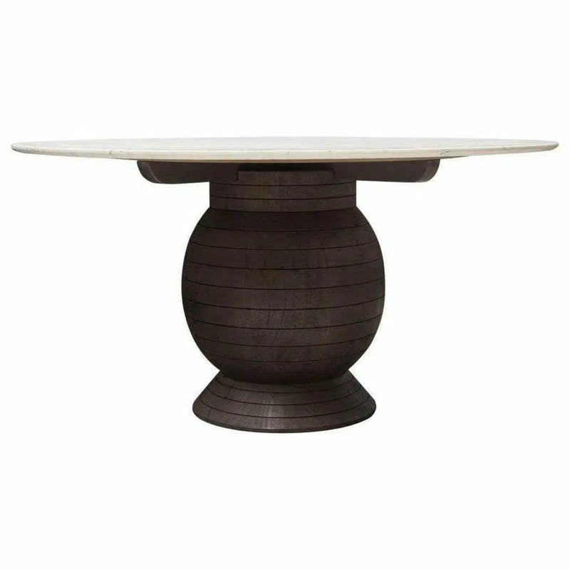 60" Round White Genuine Marble Top Dining Table Black Wood Base Dining Tables LOOMLAN By Diamond Sofa