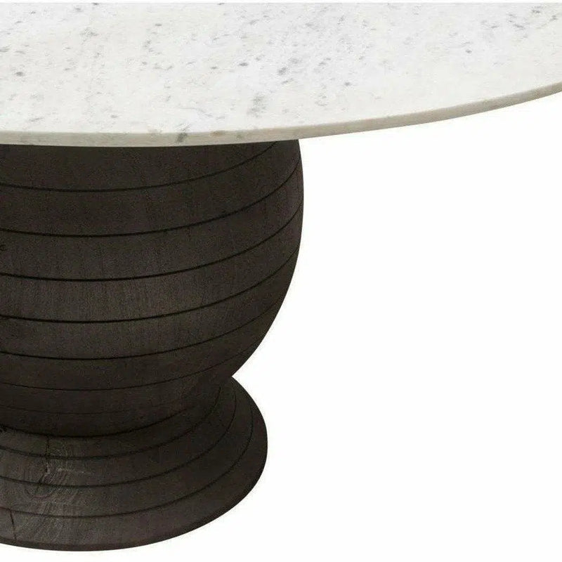 60" Round White Genuine Marble Top Dining Table Black Wood Base Dining Tables LOOMLAN By Diamond Sofa