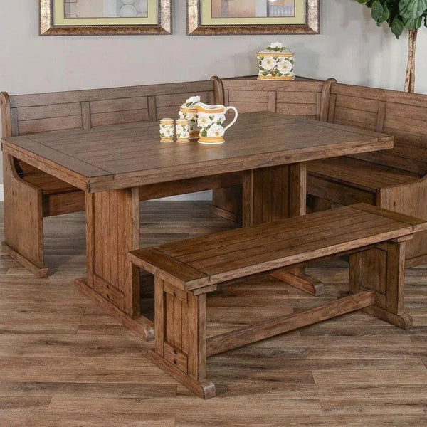 60" Rustic Breakfast Nook Set With Corner and Side Benches Dining Table Sets LOOMLAN By Sunny D