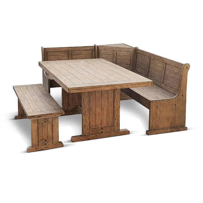 60" Rustic Breakfast Nook Set With Corner and Side Benches Dining Table Sets LOOMLAN By Sunny D