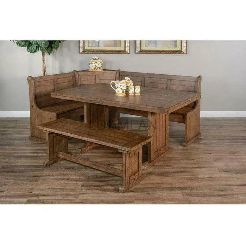 60" Rustic Breakfast Nook Set With Corner and Side Benches Dining Table Sets LOOMLAN By Sunny D