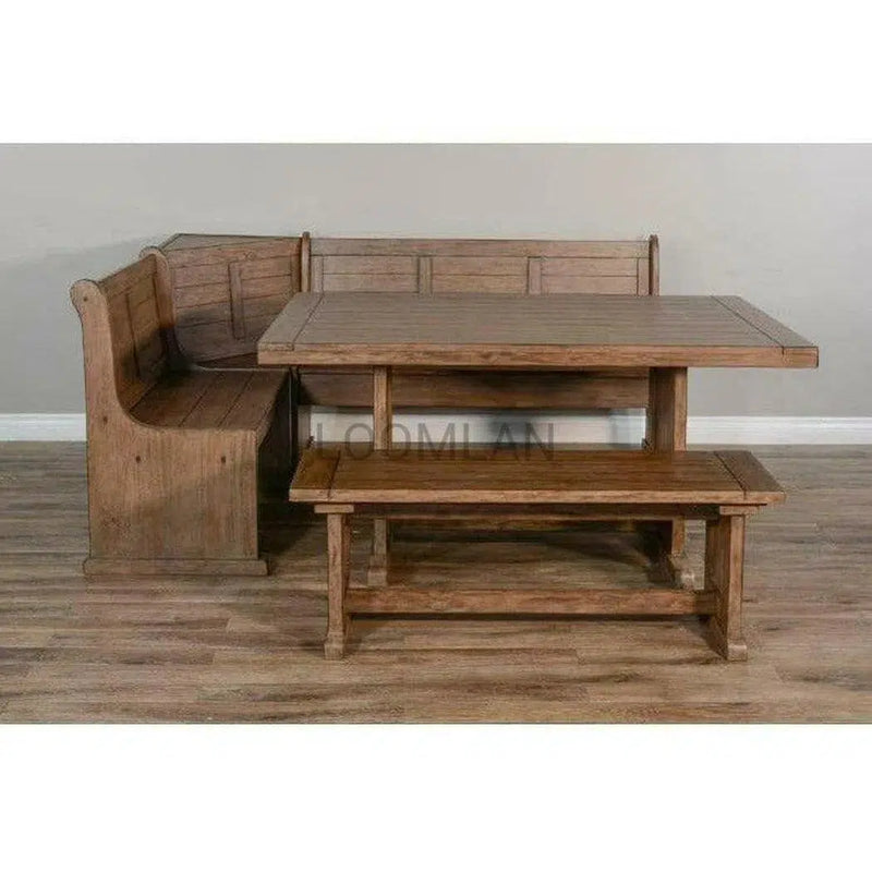 60" Rustic Breakfast Nook Set With Corner and Side Benches Dining Table Sets LOOMLAN By Sunny D