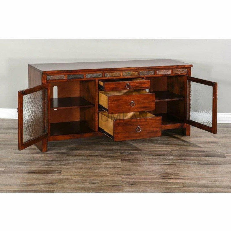 60" TV Stand Media Console Traditional Dark Wood Cabinet TV Stands & Media Centers LOOMLAN By Sunny D