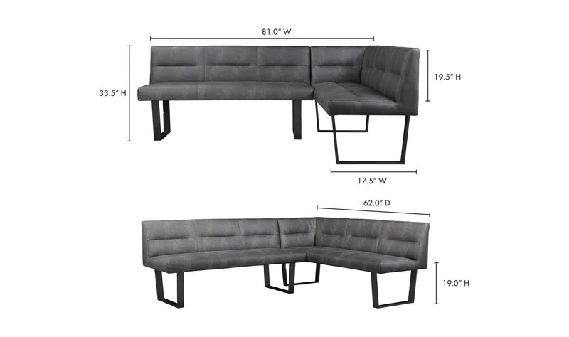 60x81 Inch Corner Bench Dark Grey Contemporary Dining Benches LOOMLAN By Moe's Home